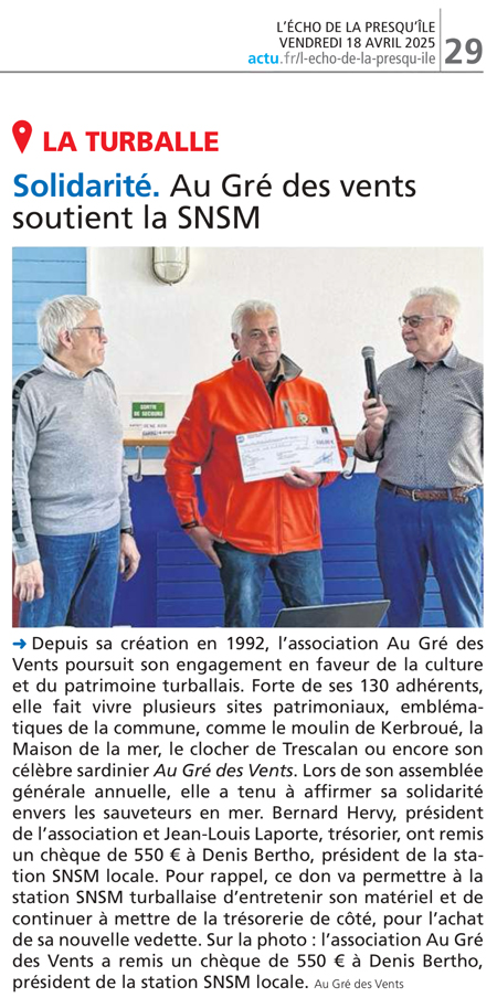 Au GrŽ des Vents soutient la SNSM