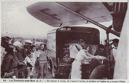 Chargement de sardines fraiches à bord d'un avion