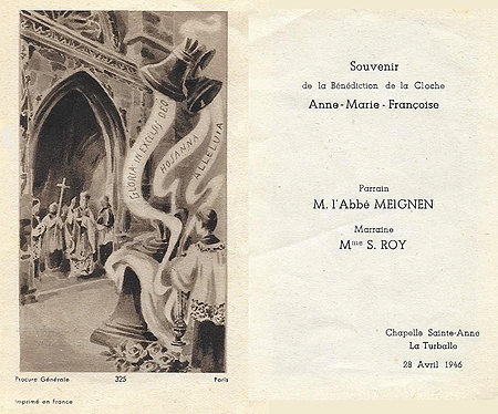 Bénédiction de la cloche de la Chapelle Sainte-Anne