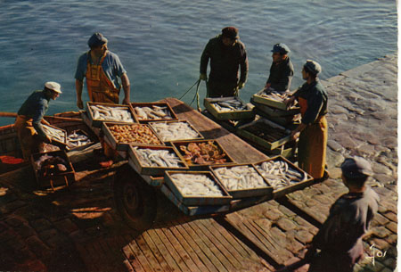 Chargement des caisses sur une charette à bras